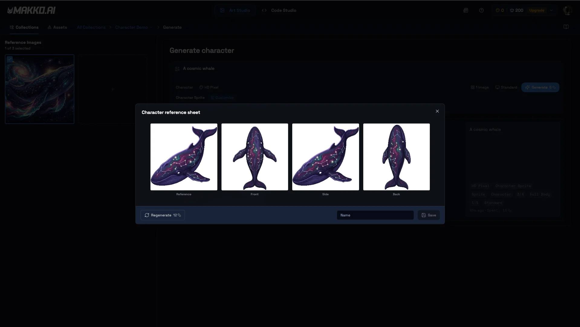 Completed reference sheet with all four views