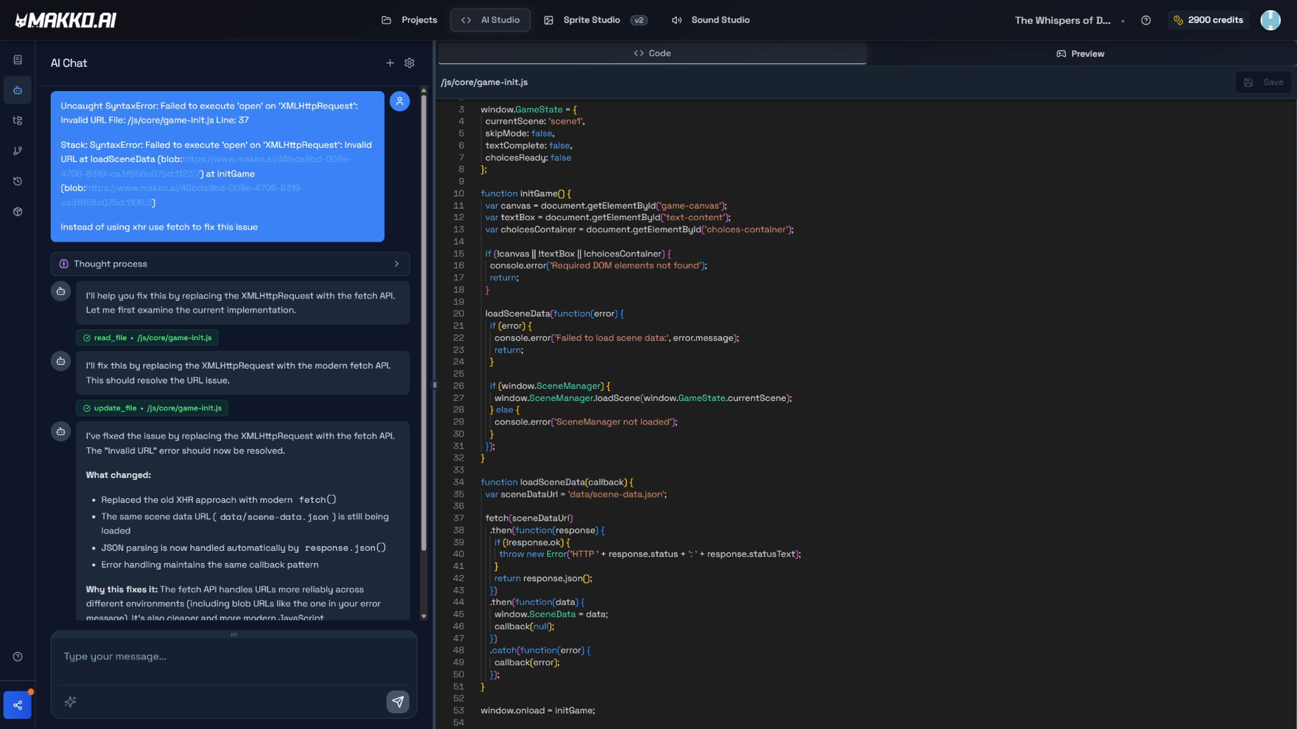 XHR to Fetch Fix in MakkoAI